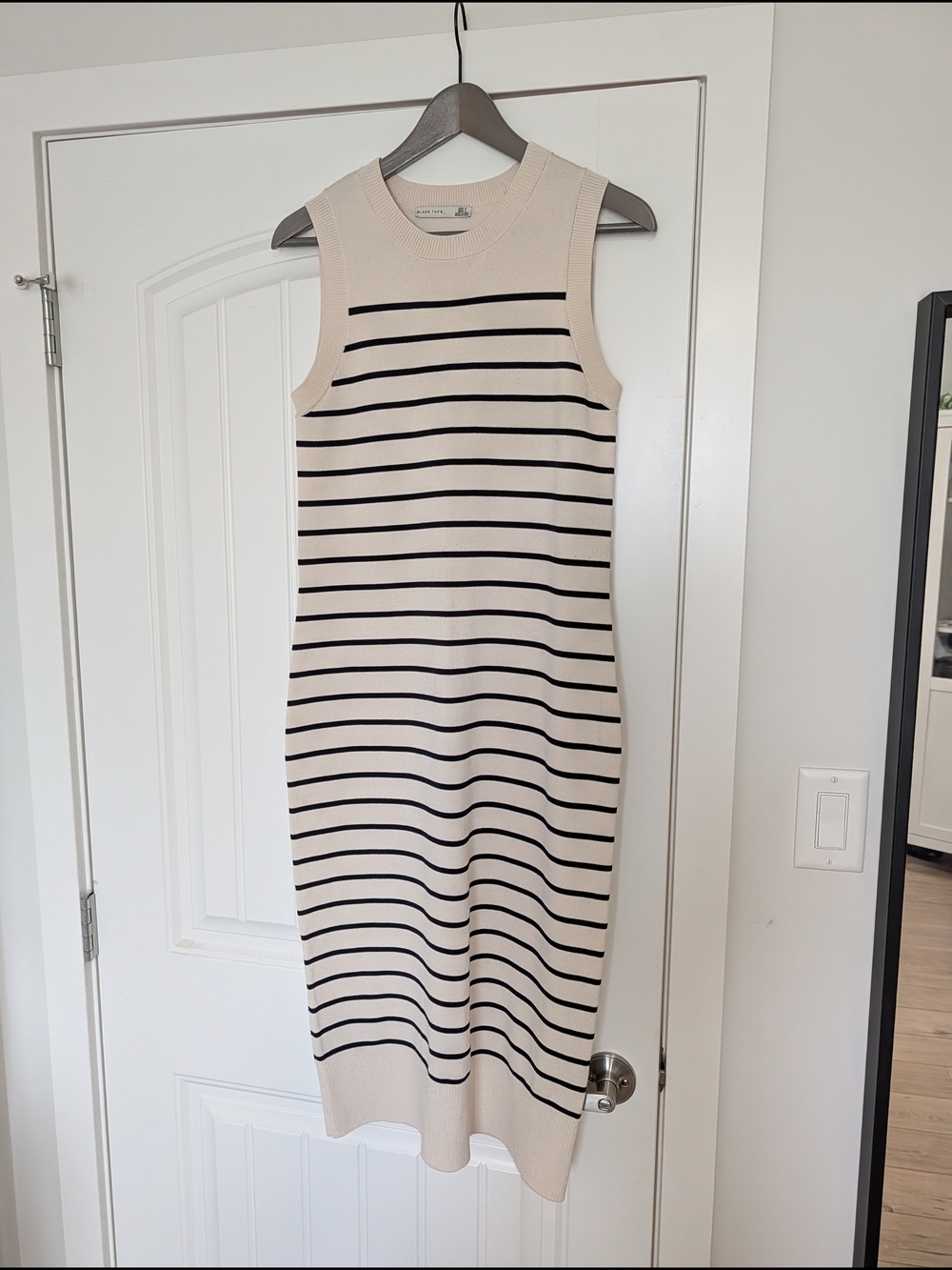 Black Tape Striped Sleeveless Knit Dress - Cream/Black